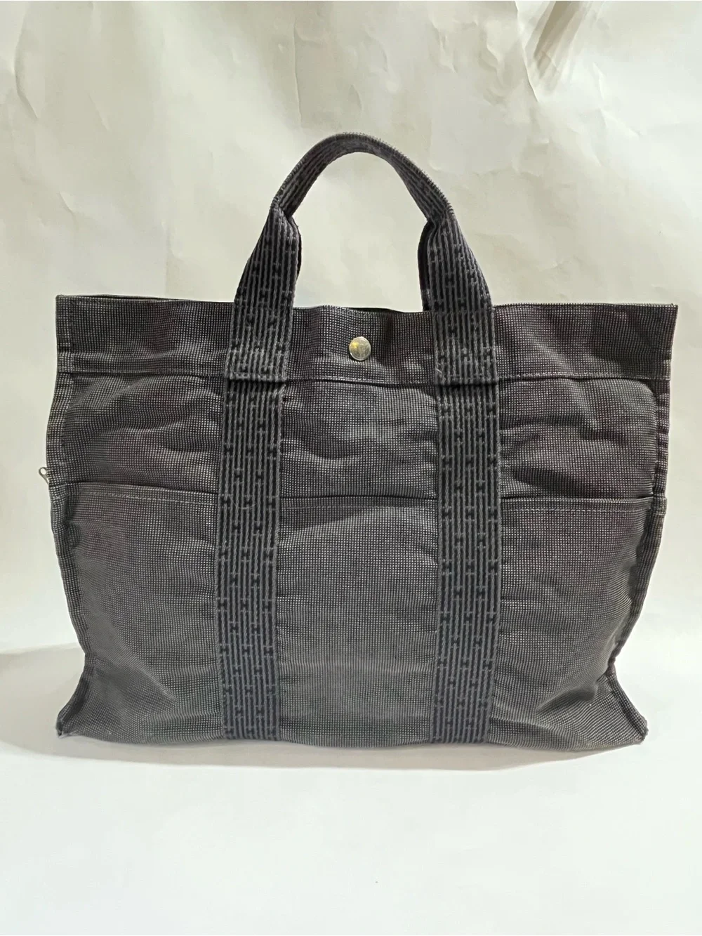 Hermes Fourre Tout MM Gray Black Toile H Canvas Tote Bag France AS-IS 🇫🇷